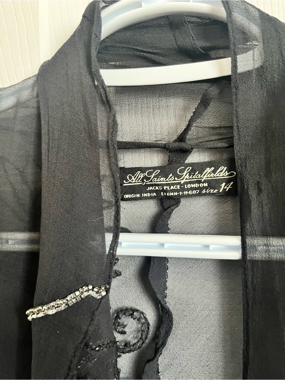 All Saints Spitalfields Silk Vintage 14 Large Cover Up Top Wrap Vest Embroidered - Picture 4 of 12
